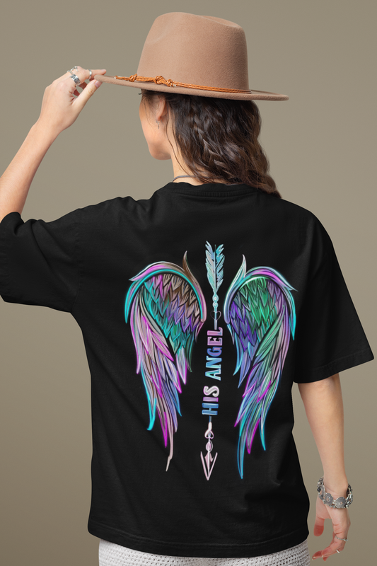 His Angel Infinite Love Colourful Printed  Oversized T shirt