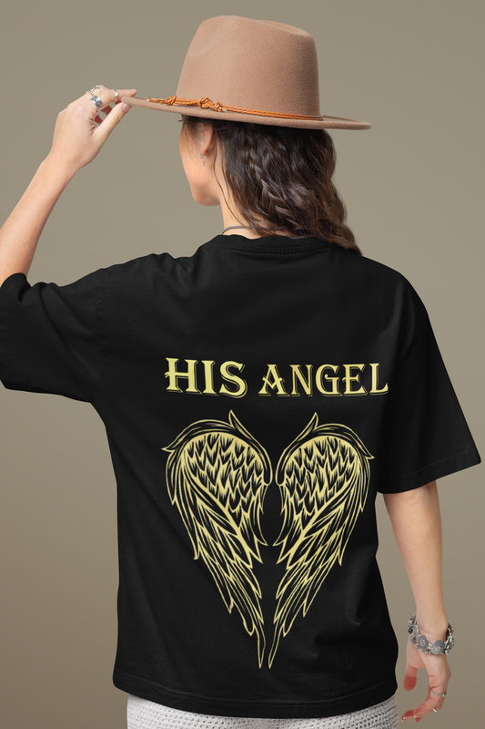 His Angel Black Colour oversized T-shirt